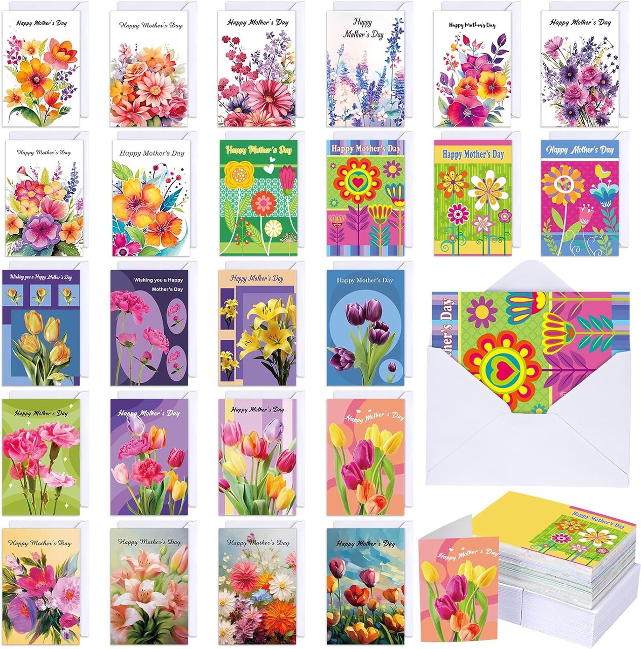 Mother’s Day Card Making Kit – 240 Pack Assorted Blank Floral Greeting Cards with Envelopes, Bulk Cards for Mom, Birthday, Church, Florist, & DIY Gifts